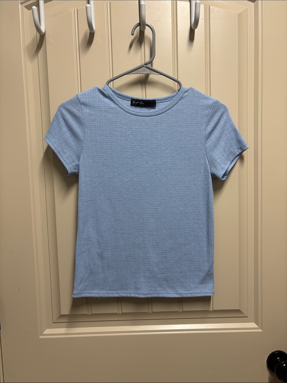 Light Blue Ribbed Short-Sleeve Top - Brand: Brit & Bri
